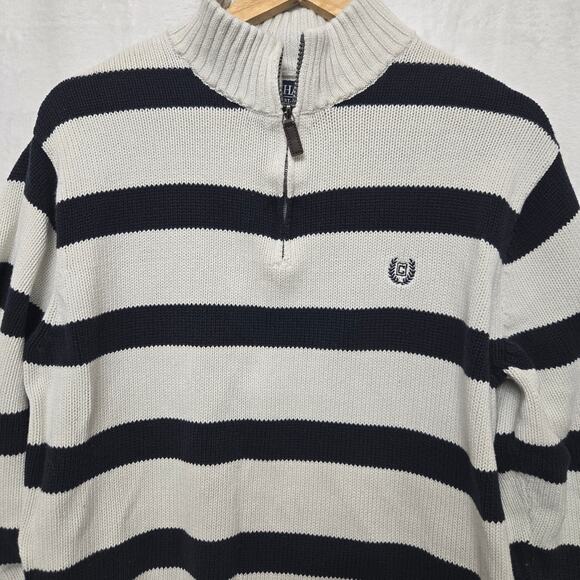 Chaps Mens Y2K Preppy Classic Heritage Striped Quarter Zip Cotton Knit Sweater L - Picture 2 of 11